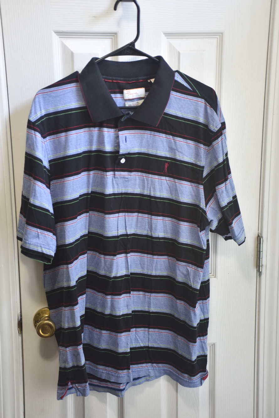 Payne Stewart Striped Polo Shirt Black Blue Red Green XL LSC477